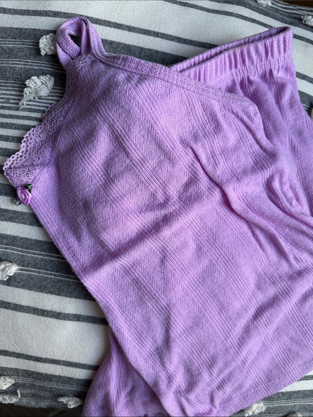 Colsie Lavender Pointelle Lace-Trim Sleep Cami and Shorts Set